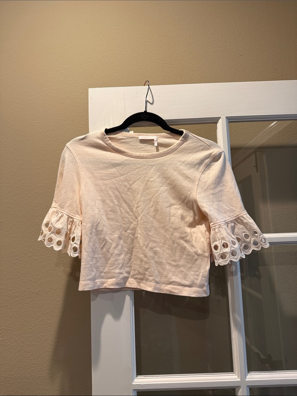See By Chloe Cream Eyelet Sleeve Cropped Blouse